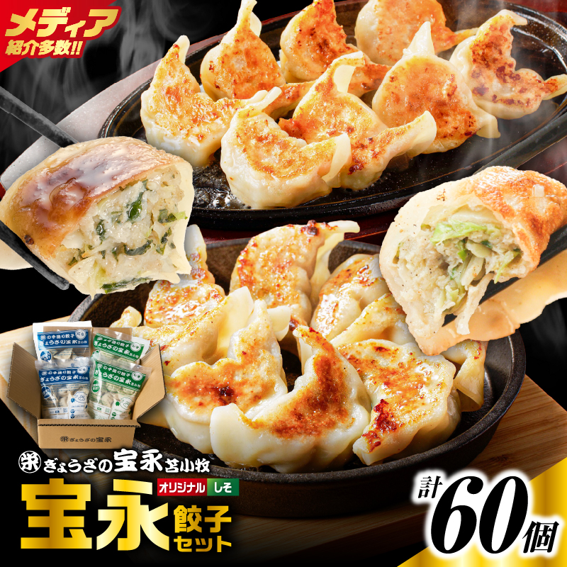 手包み餃子 ぎょうざの宝永 しそ餃子60個セット（宝永餃子15個入×2袋・しそ餃子15個入×2袋）　T004-004