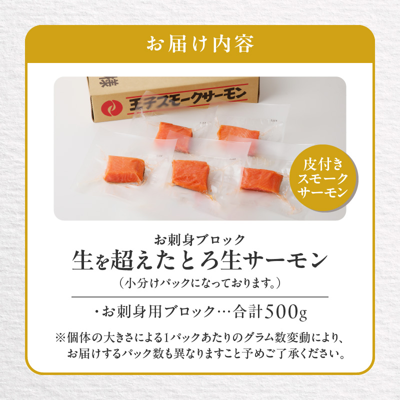生を超えた「とろ生サーモン」お刺身用ブロック 500g　T041-009-02