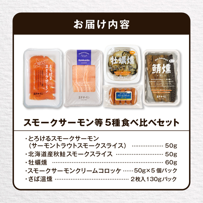 【王子サーモン】スモークサーモン等5種 食べ比べセット　T041-008