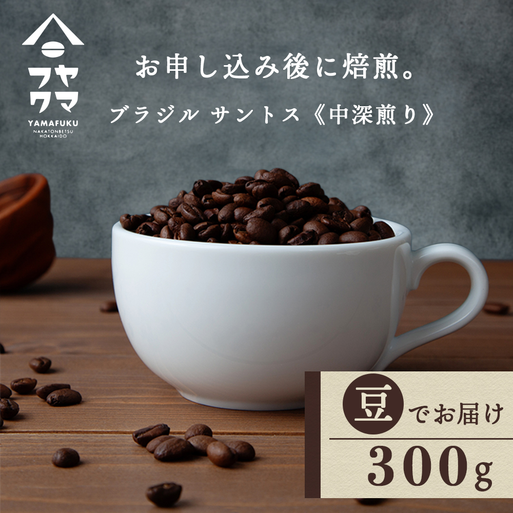 自家焙煎珈琲 ブラジル　サントス　中深煎り（豆） 300g