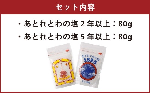 天日海塩 北海道豊浦町で塩蔵静置 あとれとわの塩 2年以上 ・ 5年以上 食べ比べセット 非加熱 【 食べるJAPAN美味アワード認定 】 80g × 2袋 計160g 塩 しお 海塩 天日海塩 調味