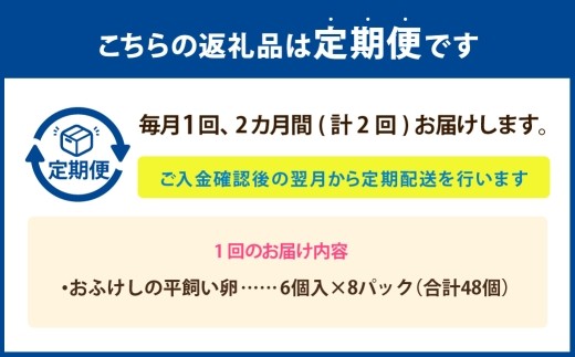 [ 定期1ヶ月毎2回 ] 北海道 豊浦 おふけしの平飼い卵 （ 6個入 × 8パック ） 48個 卵 たまご タマゴ 玉子 エッグ 黄身 鶏卵 ゆで卵 目玉焼き 卵焼き 卵かけご飯 たまごかけごはん