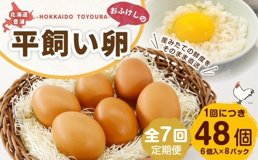 [ 定期1ヶ月毎7回 ] 北海道 豊浦 おふけしの平飼い卵 （ 6個入 × 8パック ） 48個 卵 たまご タマゴ 玉子 エッグ 黄身 鶏卵 ゆで卵 目玉焼き 卵焼き 卵かけご飯 たまごかけごはん