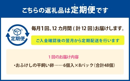 [ 定期1ヶ月毎12回 ] 北海道 豊浦 おふけしの平飼い卵 （ 6個入 × 8パック ） 48個 卵 たまご タマゴ 玉子 エッグ 黄身 鶏卵 ゆで卵 目玉焼き 卵焼き 卵かけご飯 たまごかけごはん