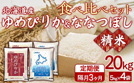 【隔月3回配送】(精米20kg)食べ比べセット(ゆめぴりか、ななつぼし)