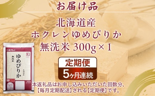 【5ヶ月定期配送】(無洗米300g)ホクレンゆめぴりか