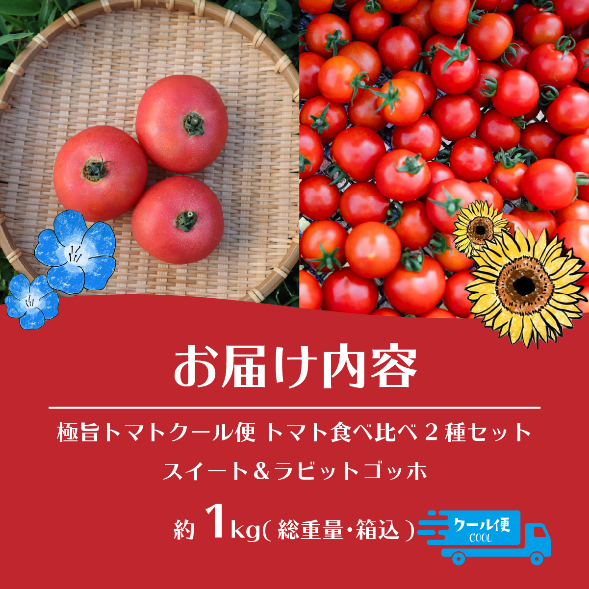 【2026年7〜10月限定発送】極旨トマトクール便 食べ比べ2種セット 北海道壮瞥町産 スイート＆ラビットゴッホ 1kg 中玉トマト SBTAJ026