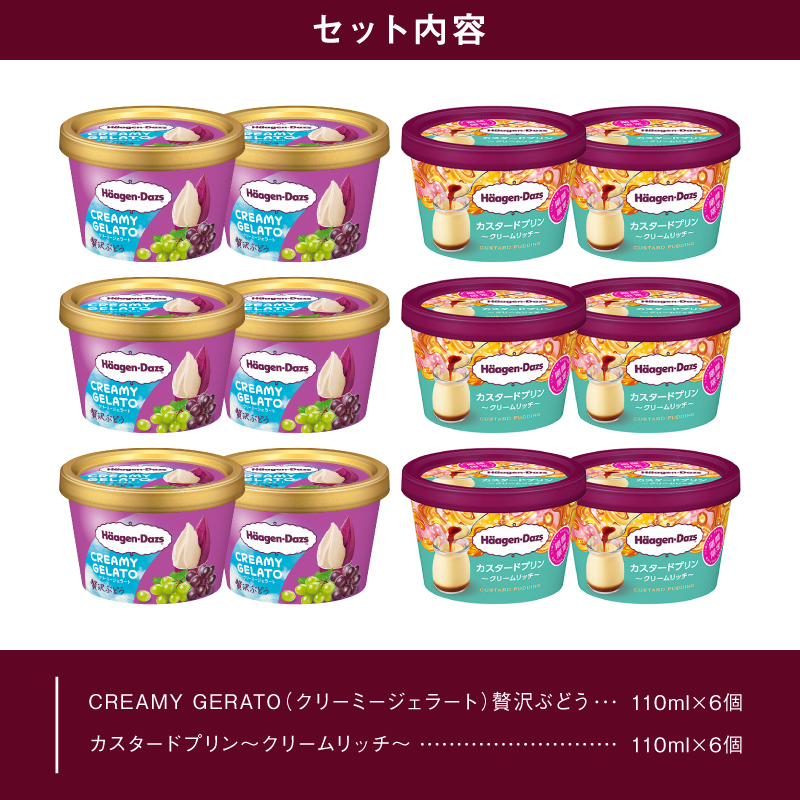 【数量限定】ハーゲンダッツ アイスクリーム ミニカップ 12個 (CREAMY GELATO 贅沢ぶどう&カスタードプリン)_H0016-168