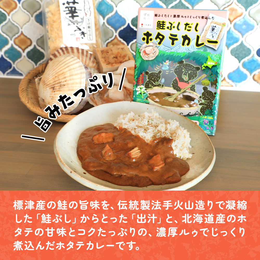 鮭ぶしだし ホタテカレー 2~10食セット 北海道産 レトルト カレー 人気 おすすめ 国産 ホタテ ほたて 帆立 お試し かれー れとると レトルトカレー レトルト食品 惣菜 便利 簡単 常温