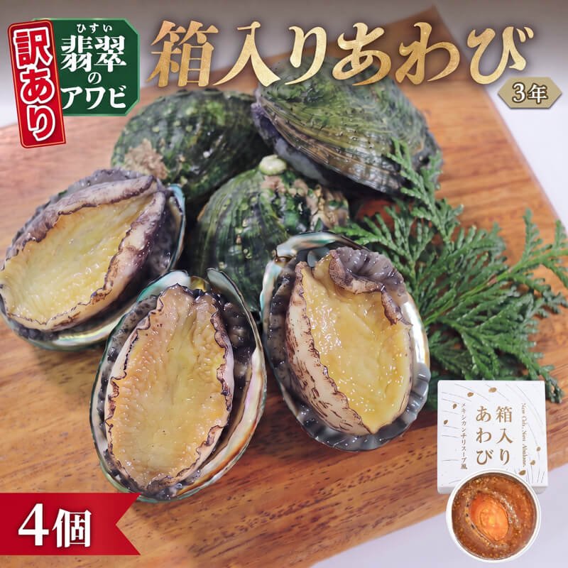 訳あり 箱入りあわび 4個セット メキシカンチリスープ風 缶詰 鮑 アワビ 翡翠鮑 箱入り 国産 海鮮 養殖 缶詰 保存 保存食 防災 非常 非常食 常温 常温保存 長期保存 簡単 お手軽 惣菜
