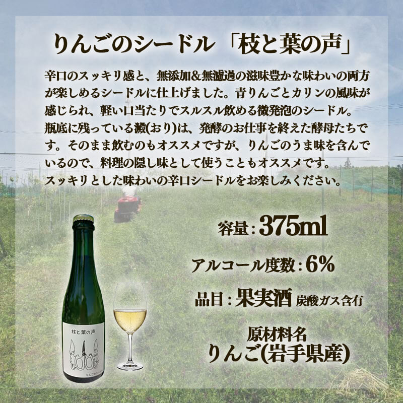 【14日以内発送】 りんごのシードル 枝と葉の声 375ml×2本 りんご リンゴ 林檎 酒 果実酒 アルコール お酒 果物 くだもの 晩酌 スパークリングワイン 米崎りんご 自然 シードル 飲料 飲