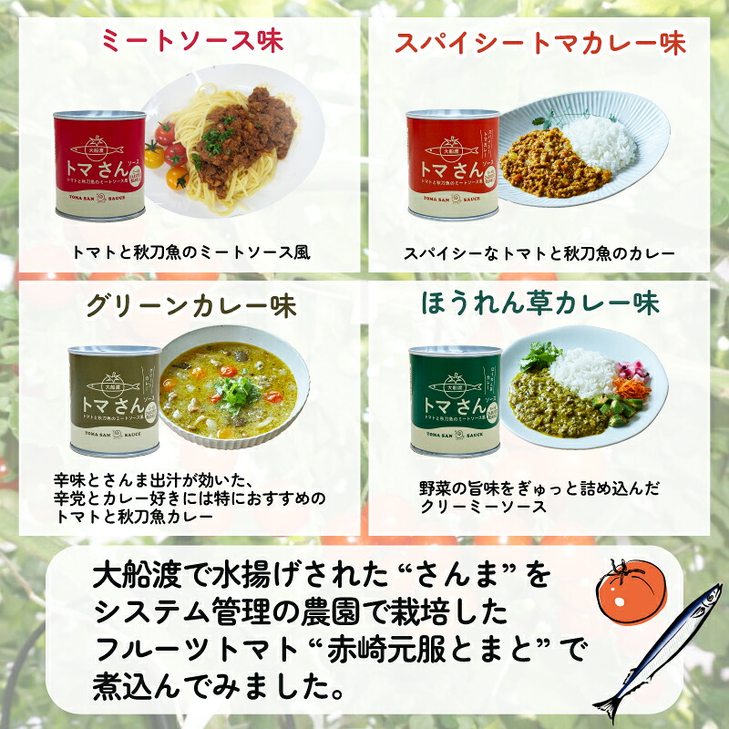 トマさんソース4種セット1.2kg ミートソース カレー グリーンカレー ほうれん草カレー とまと トマト 野菜 さかな 秋刀魚 さんま 海鮮 惣菜 缶詰 常温 備蓄 災害 防災 常温保存 長期保存