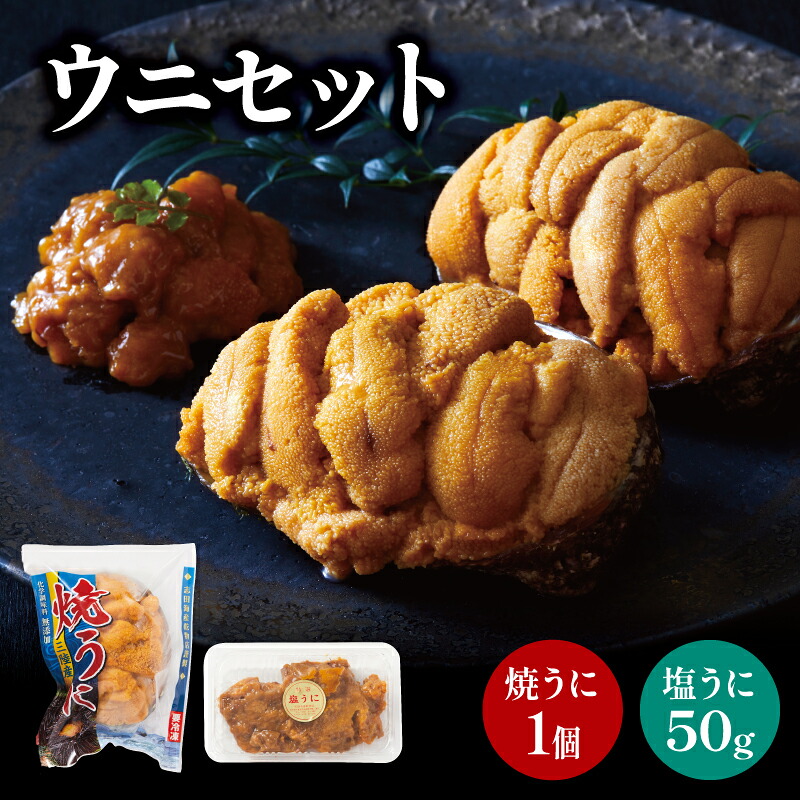 塩うに50g 焼うに1個 セット うに ウニ 雲丹 汐うに 潮うに 焼き雲丹 寿司 Sea urchin ごはん 夕飯 おかず おつまみ 晩酌 米 丼 海産物 海鮮 魚介 被災 震災 火災 支援 応援