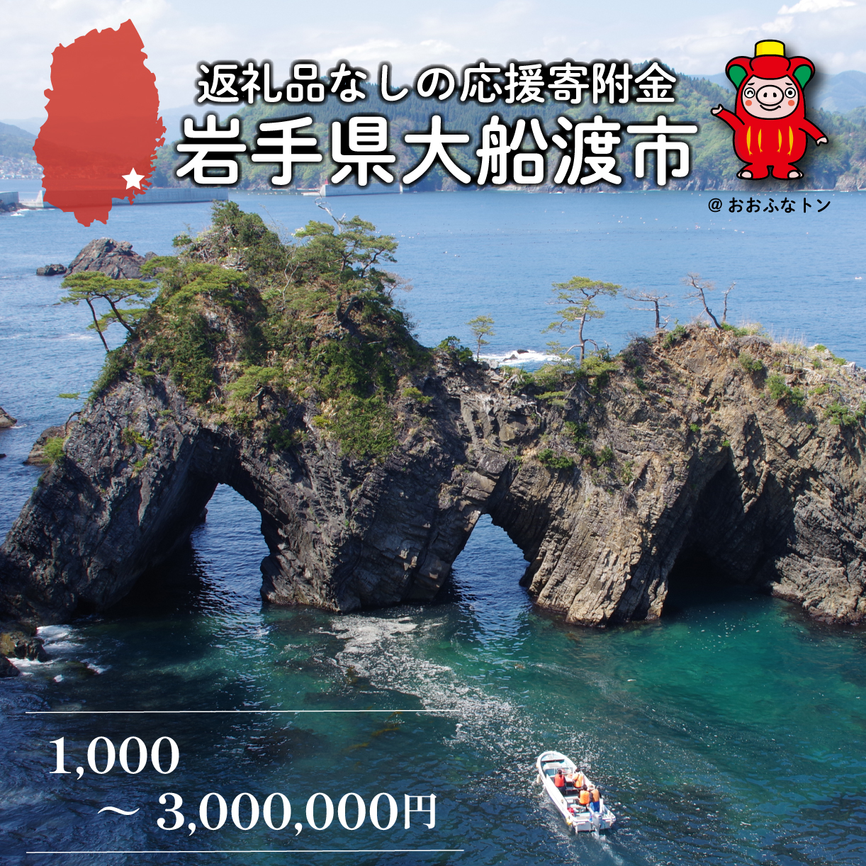 大船渡市 返礼品なしの応援受付【返礼品なし/1,000円～3,000,000円】