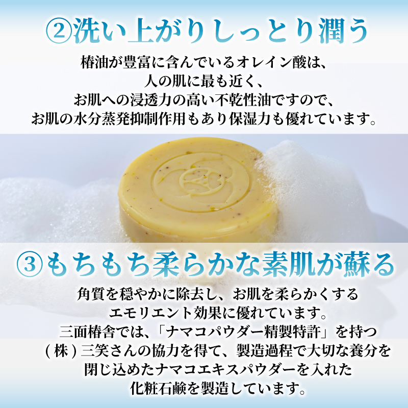 椿壽泡 -ちんじゅほう-  椿油となまこ石鹸（化粧石鹸）3個 添加物無添加せっけん  スキンケア 父の日 ギフト