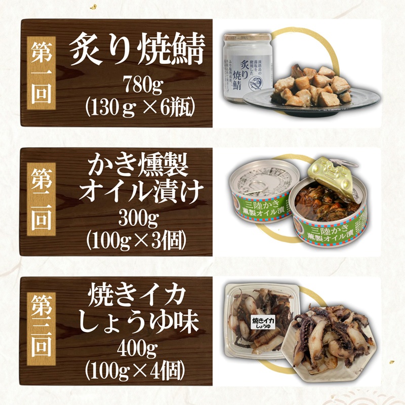 【全5回 大船渡定期便】 ごはんのお供 大船渡の味！！ 秋刀魚 鯖 牡蠣 燻製 イカ わかめ 佃煮 おかず つまみ さんま サンマ さば サバ いか ワカメ ご飯 白米 瓶 定期便 三陸 岩手 大船渡市