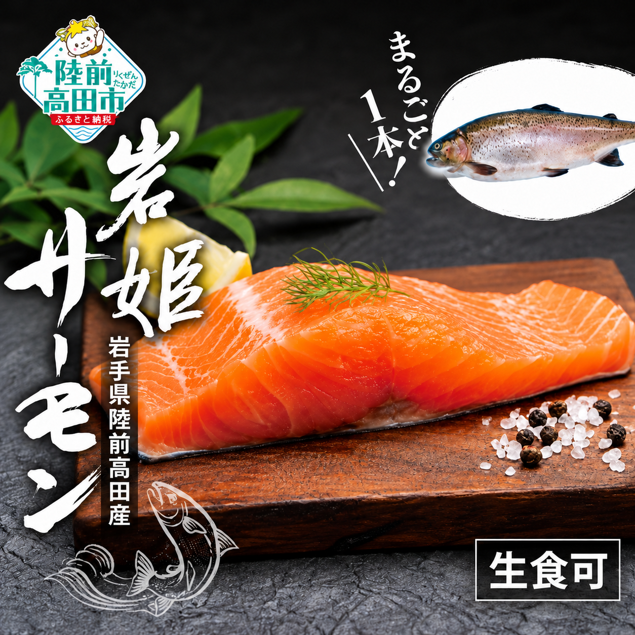 岩姫サーモン まるごと1本 ( 内臓処理済 ) 約2kg 生食可 鮭 サケ さけ シャケ サーモン 魚 海鮮 生食 刺身 海鮮丼 寿司 カルパッチョ 養殖 冷蔵 RT2378