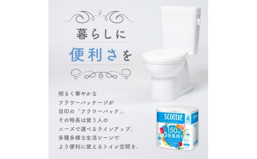 【 6ヶ月ごと計 2回お届け 】キッチンペーパー 2パック入 スコッティ ファイン 1ロール 3倍 150カット トイレットペーパー シングル フラワーパック 8ロール (4ロール × 2パック)