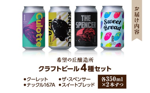 クラフトビール 350ml 4種 8本 詰め合わせ セット 希望の丘醸造所 飲み比べ セット 利久 [No.5704-0874]