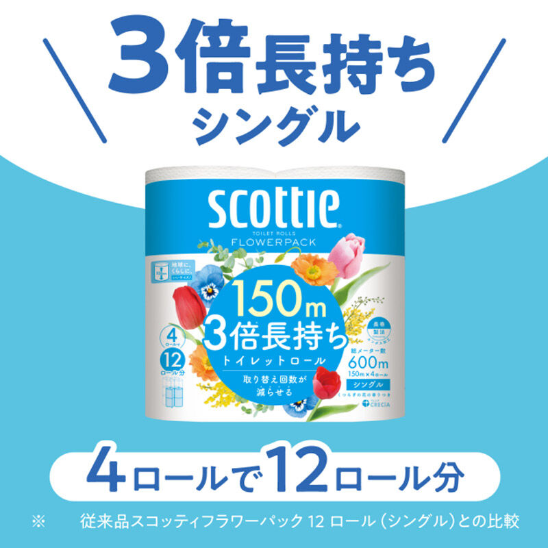 トイレットペーパー スコッティ フラワーパック 3倍長持ち〈香り付〉4ロール(シングル)×6パック 秋田市オリジナル 最短翌日発送 [スコッティ フラワーパック トイレットペーパー 日本製紙クレシア 新生活]