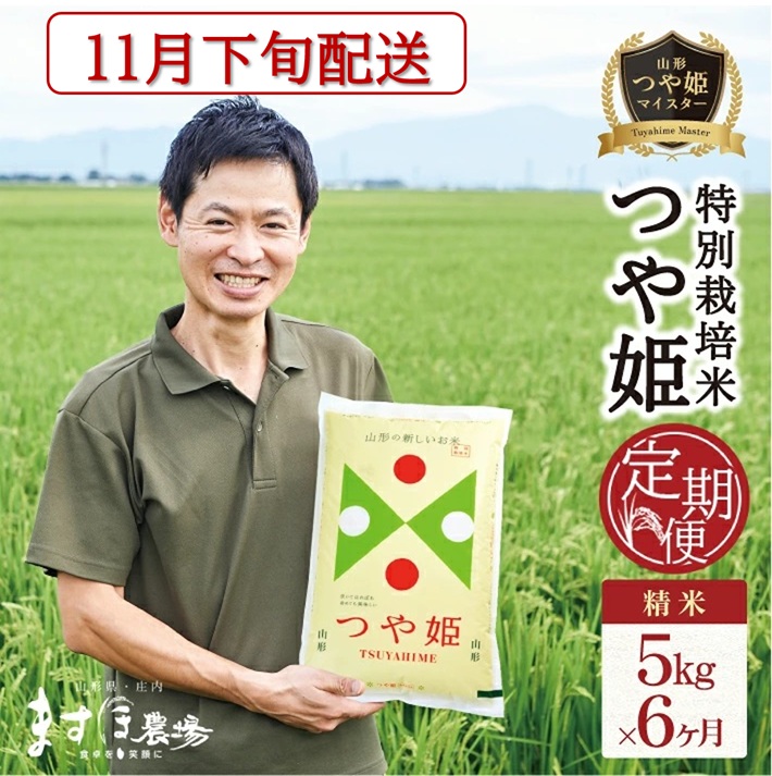 11月下旬発送開始／【6回定期便】令和8年産【精米】つや姫マイスターが作った 特別栽培米『つや姫』5kg×6回(計30kg)［減農薬・減化学肥料］ MA　SI0083
