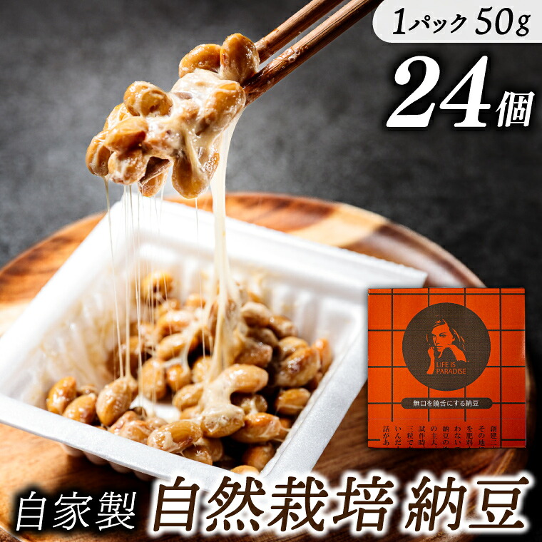 自然栽培納豆 50g×24個 納豆の聖地「金砂郷」の職人ひとつひとつ仕込む甘味と旨味の際立つ「鹿嶋在来大豆 納豆」