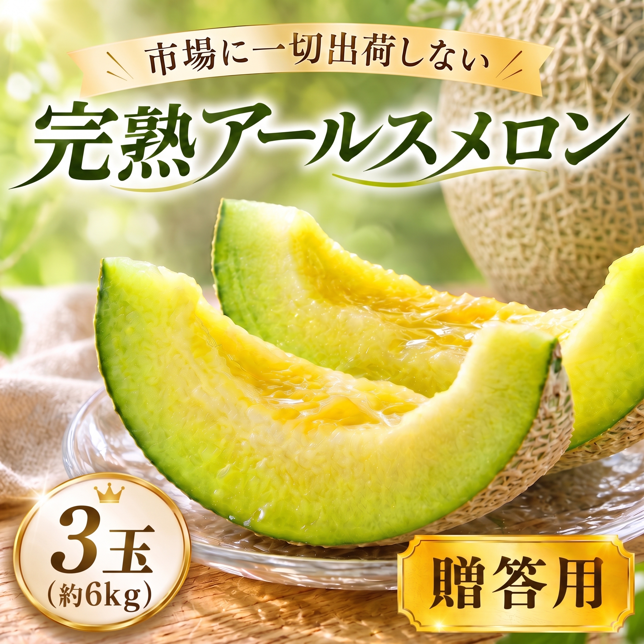 \まもなく発送/ 完熟 アールスメロン 3玉 6kg 2026年産 大玉メロン 贈答用 秀品 青肉 果物 フルーツ 茨城県産 期間限定 数量限定 完熟 果物 くだもの 旬 人気 おすすめ KEK