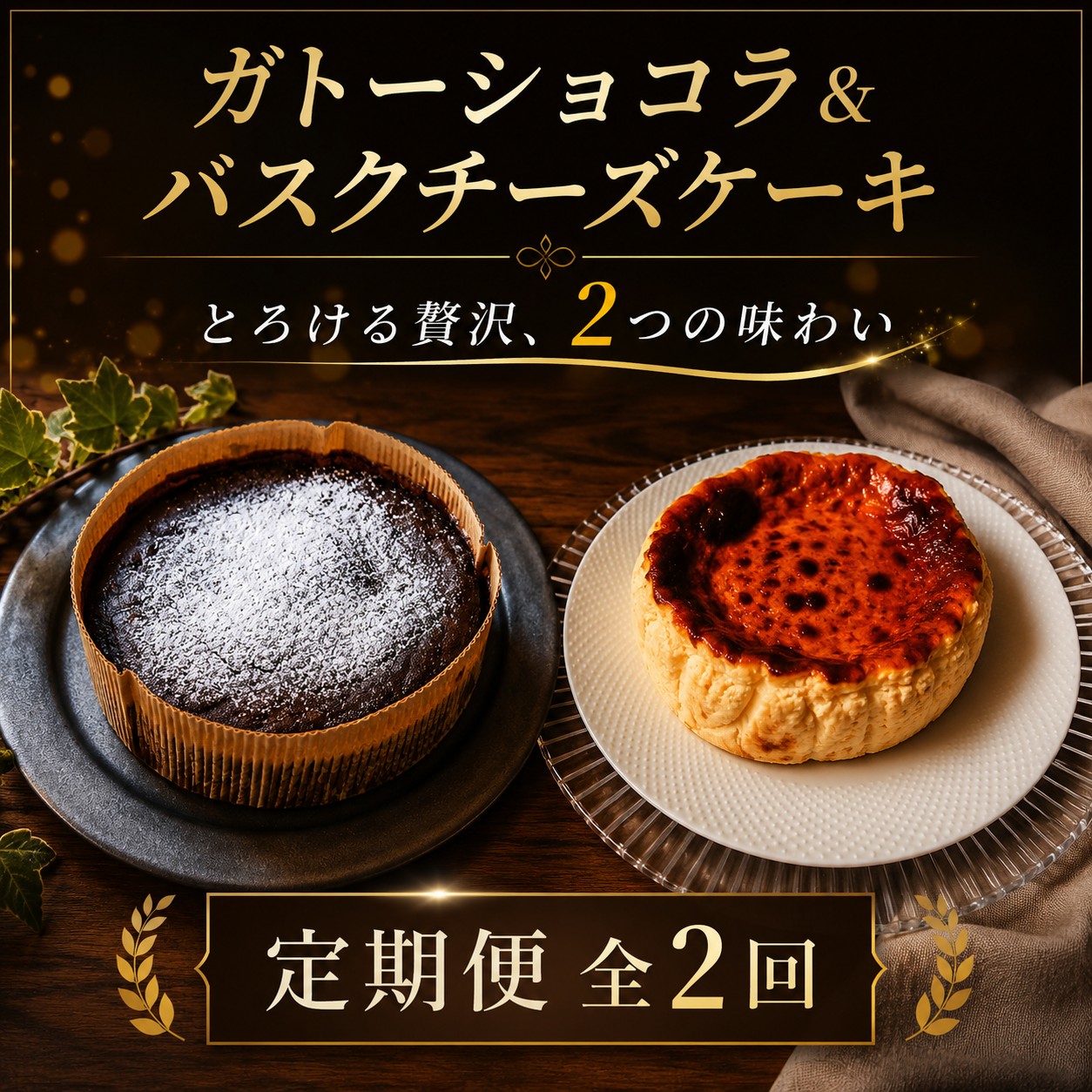バスクチーズケーキ ガトーショコラ セット 2個 5号 （15cm程度） 定期便2回  濃厚 とろける 生 グルテンフリー クリームチーズ チーズケーキ チーズ ショコラ ケーキ