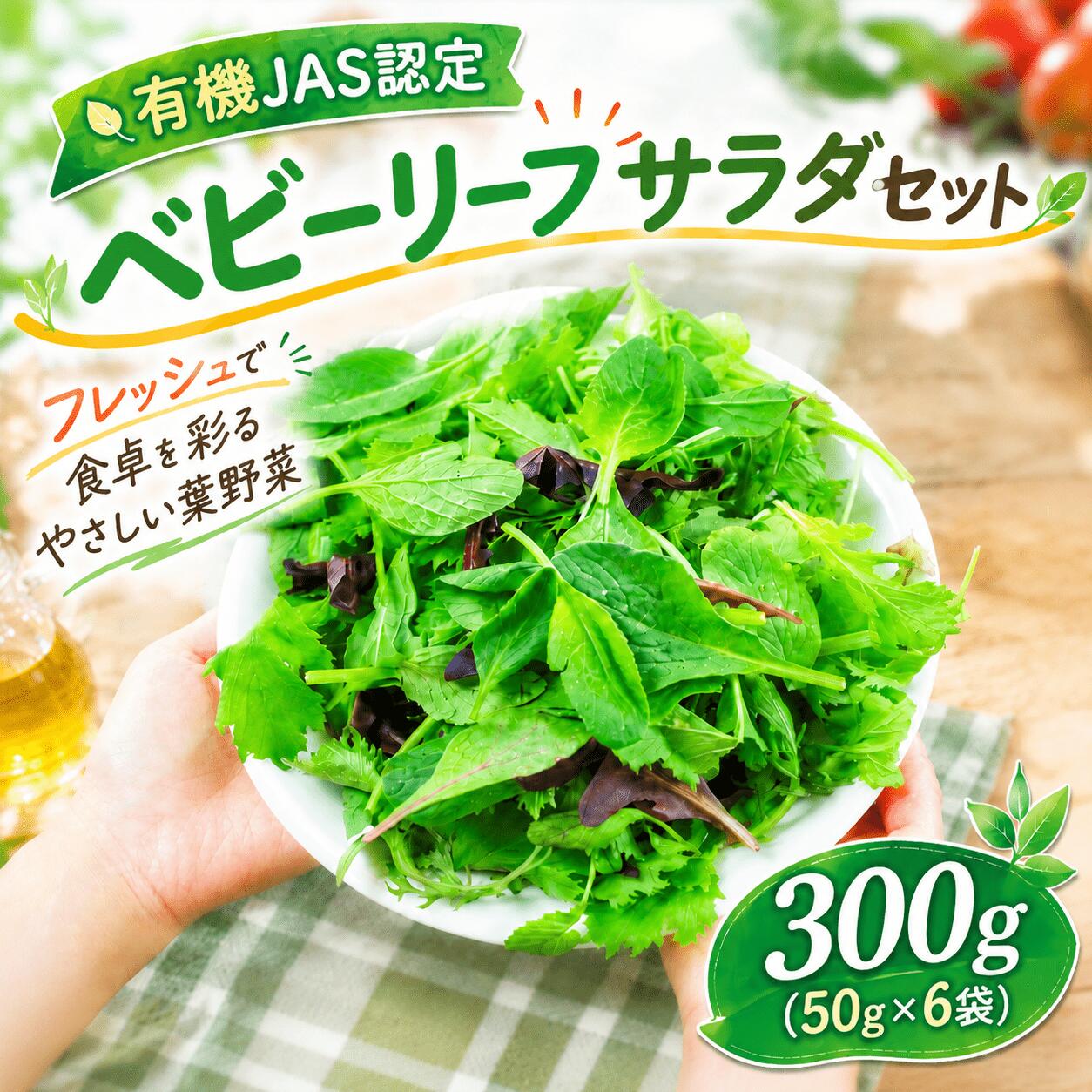 ベビーリーフサラダセット 300g ( 50g × 6袋 )  有機野菜 使い切りサイズ ベビーリーフ サラダ 生野菜 食べやすい 若葉 使い切り 小分け 新鮮 国産 彩り 有機JAS 茨城県 筑西