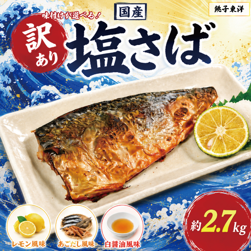 訳あり 国産 塩さば あごだし風味 レモン風味 白醤油風味 約2.7kg 鯖 さば 塩鯖 フィーレ フィレ 国内産 味付き 味付け 魚介類 魚 魚貝 魚介 海鮮 水産 人気 冷凍 大容量 小分け 冷凍食品 おつまみ 酒 さけ