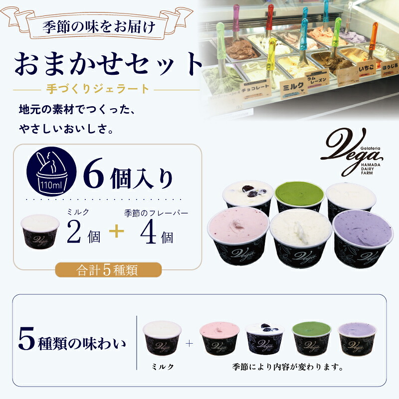 イタリアンジェラート 110ml 6個入 牧場直営 おまかせ セット 牧場 牛 湘南 野菜 フルーツ 果物 米 夏 アイス ジェラート おすすめ プレゼント 神奈川県 平塚市 ジェラテリアベガ