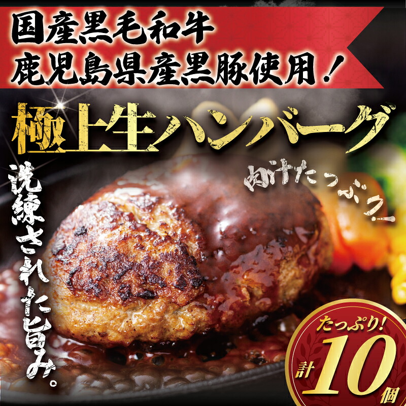 黒毛和牛 黒豚 ハンバーグ 10個 計 1.2kg はんばーぐ hannba-gu 国産 鹿児島県産 黒豚 手作り 冷凍 和牛 豚肉  ぶたにく ぎゅうにく 極上ハンバーグA4 A5ランク 使用