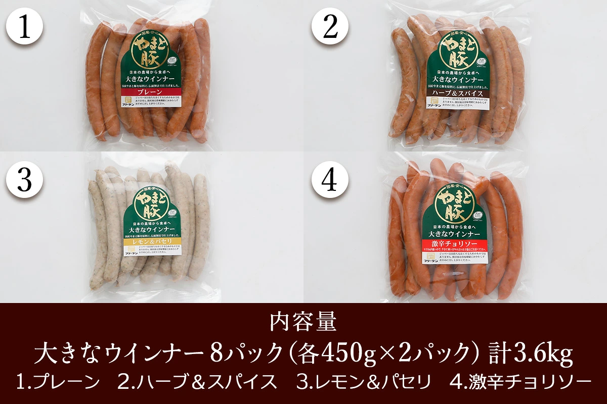 フリーデン やまと豚 大きなウインナー 4種 計3.6kg｜ アイスバイン ベーコン ベーコンブロック ウインナー ポークウインナー 洋風 ポトフ 煮込みスープ [1260]