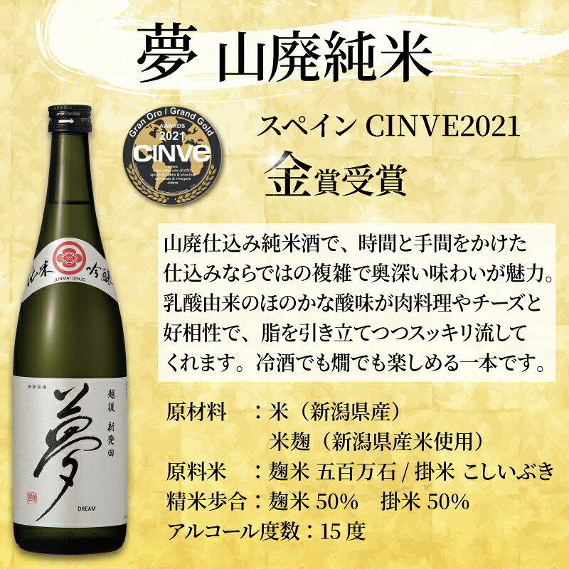 王紋酒造 金賞受賞酒飲み比べ 720ml 3本 トリプルゴールド セット 新潟 酒 受賞 純米酒 夢 純米吟醸 山廃純米 純米旨口 飲み比べ 日本酒 お酒 地酒 aumont003_02