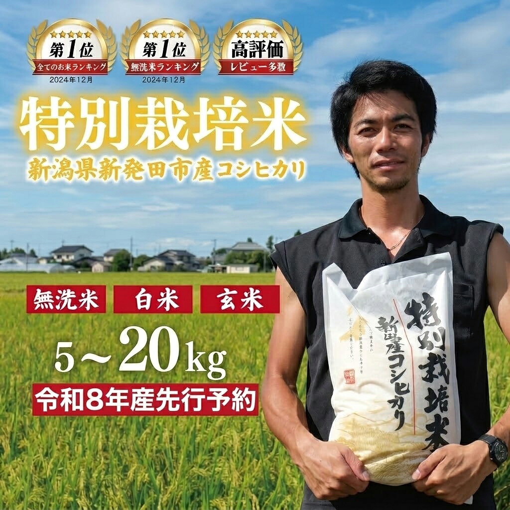 令和8年産 新米 コシヒカリ 無洗米 白米 玄米 5kg 10kg 20kg 特別栽培米 こしひかり お米 米 ご飯 こめ ごはん 新潟県 新発田市 斗伸  toushin001_R8P