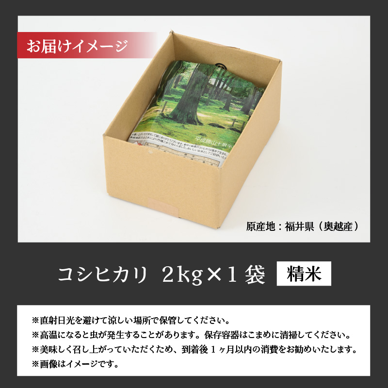 令和8年産 福井県産奥越コシヒカリ2kg ×1袋 こしひかり お米 米 こめ ブランド米 精米 白米 国産 福井県産 勝山市 [A-015027]
