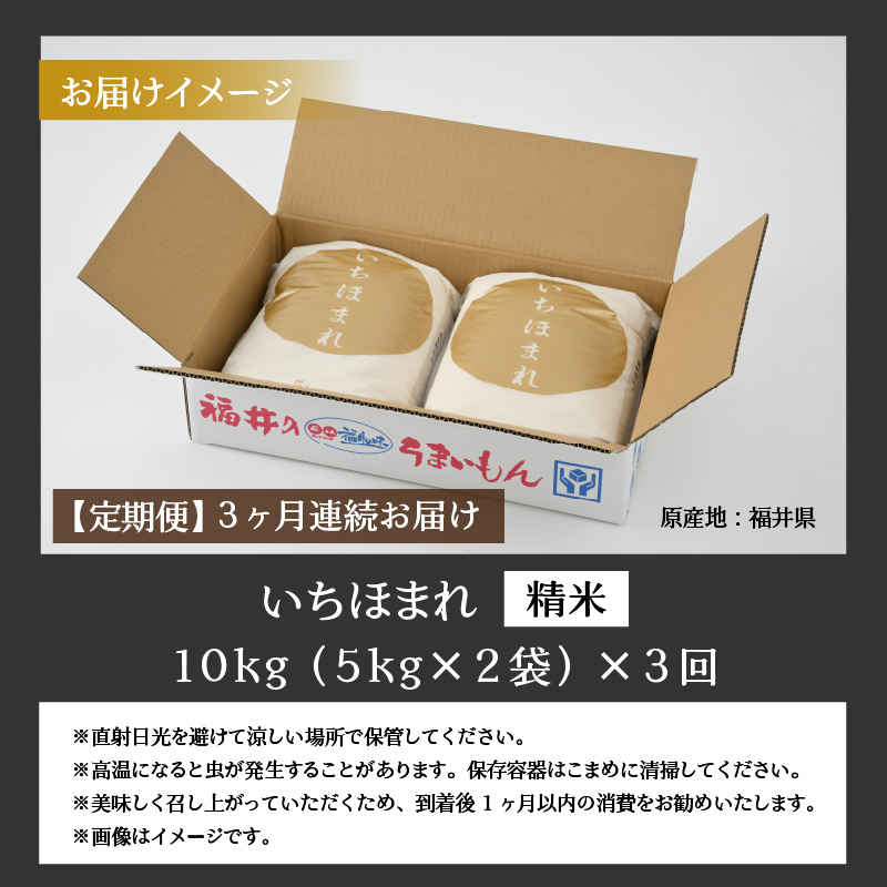【3ヶ月連続定期便】令和8年産 福井県の新しいブランド米 いちほまれ5kg ×2袋（10kg × 3ヶ月） / いちほまれ 定期便 お米 米 こめ ブランド米 精米 白米 国産 福井県産 勝山市