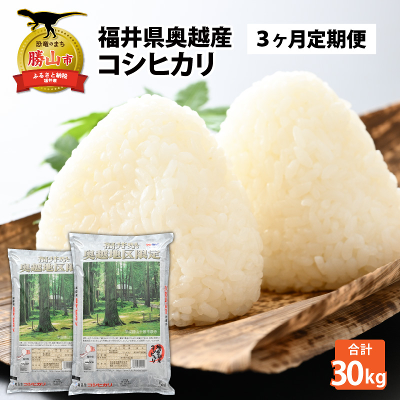 【3ヶ月連続定期便】令和8年産 福井県産奥越コシヒカリ5kg ×2袋（10kg × 3ヶ月） / こしひかり 定期便 お米 米 こめ ブランド米 精米 白米 国産 福井県産 勝山市