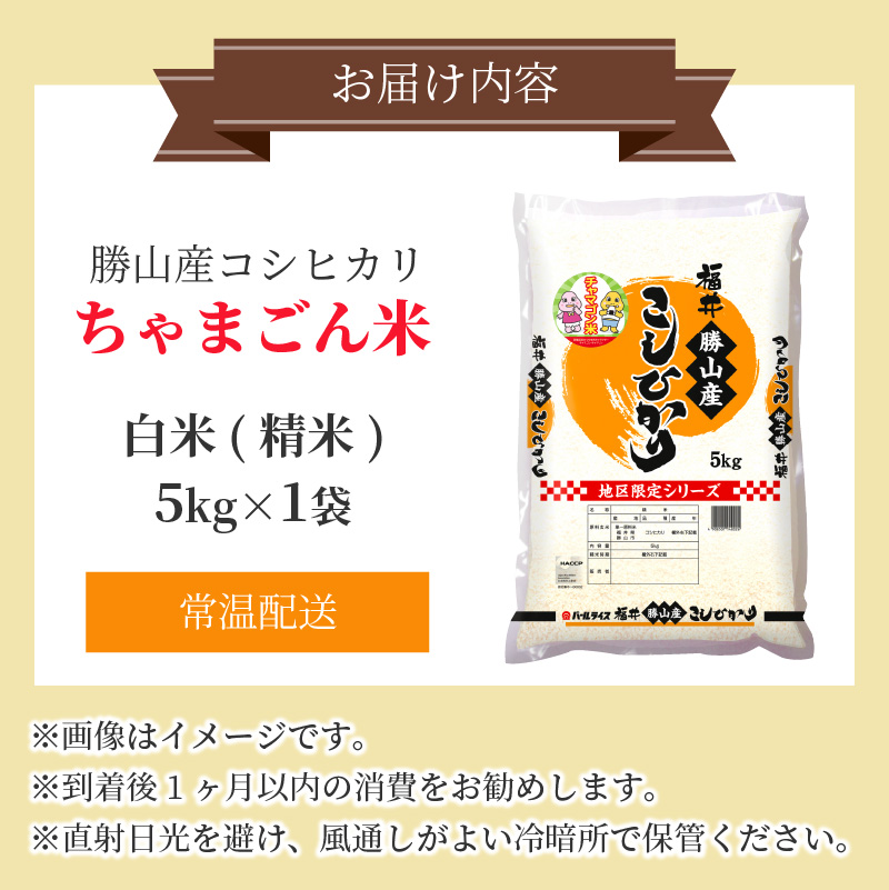 【令和8年産 新米】勝山産 コシヒカリ ちゃまごん米 精米 5kg | 米 コシヒカリ 新米 精米 令和8年産 福井県産 福井県 勝山市 ちゃまごん米 ブランド米 国産米 5kg お米 主食 農家