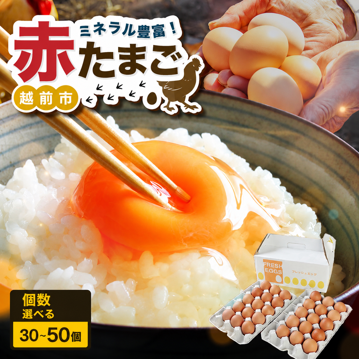 【ふるさと納税】越前赤玉子 30個・40個・50個｜ミネラル豊富な新鮮たまご  福井県越前市産 卵 玉子 ヨード