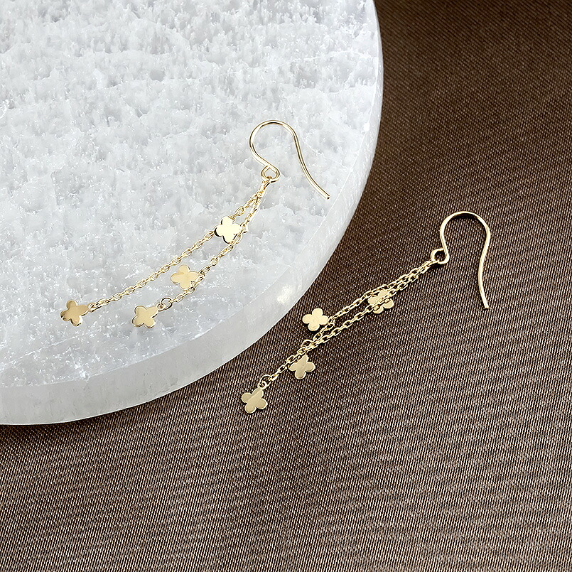 ピアス フックピアス ゴールド k10 クローバー フラワー 花 ロングピアス ペア イエローゴールドK10 10金 両耳 ジュエリー プレゼント 231004mro100yi SWAA145