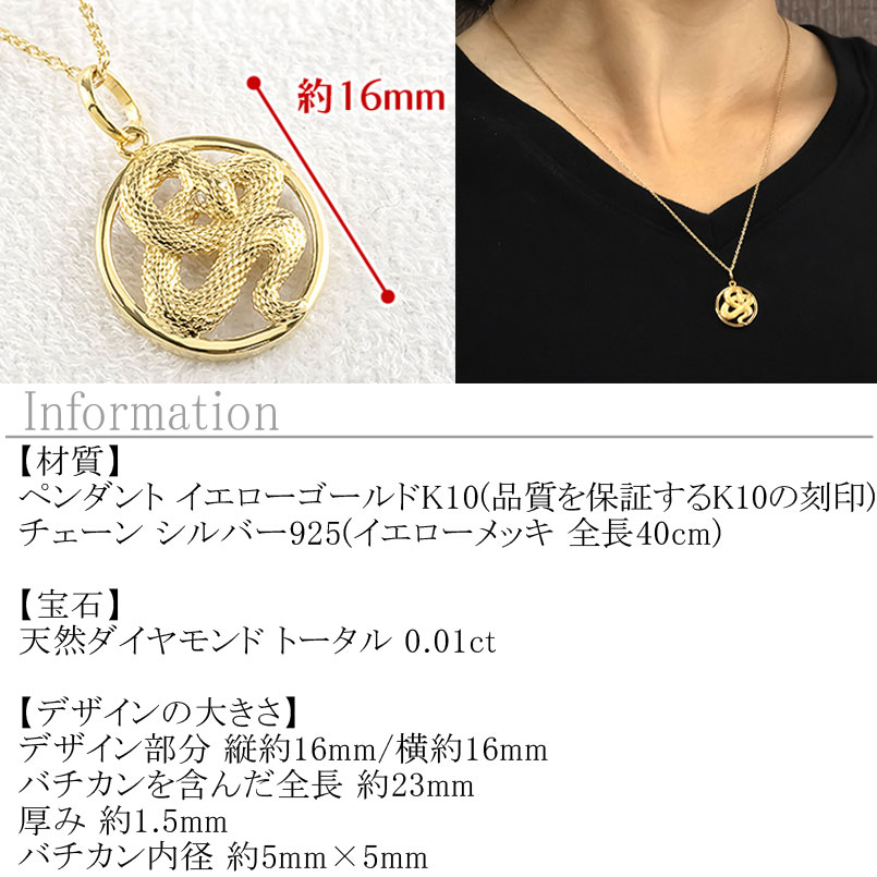 蛇 ペンダントトップ k10 スネーク ネックレス ダイヤ 10金 0.01ct ペンダント サークル イエローゴールドK10 干支 巳年 ジュエリー 241017sh203dyi SWAA230