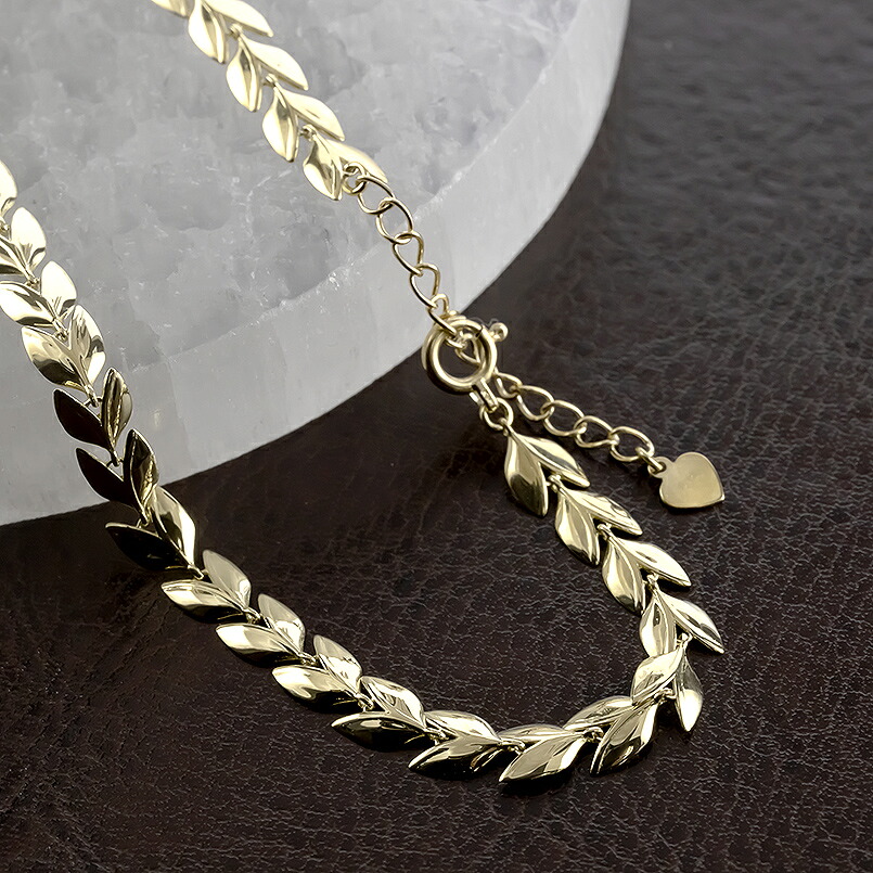 18金 ブレスレット 18k 太め チェーン 19cm リーフ ゴールド 葉っぱ イエローゴールドK18 アジャスター ジュエリー シンプル 地金 プレゼント 250227bd400y SWAA257