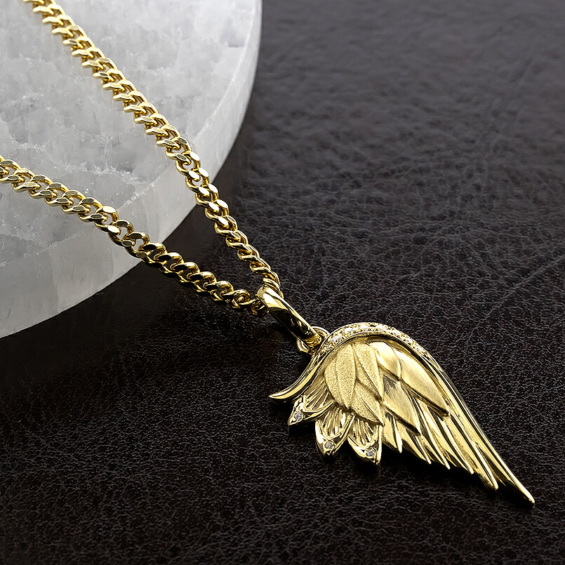 18金 ネックレス メンズ 羽根 翼 ダイヤモンド 喜平用 ペンダントトップ ダイヤ 0.08ct イエローゴールドK18 天使 お守り ジュエリー 250325201y SWAA258-k18
