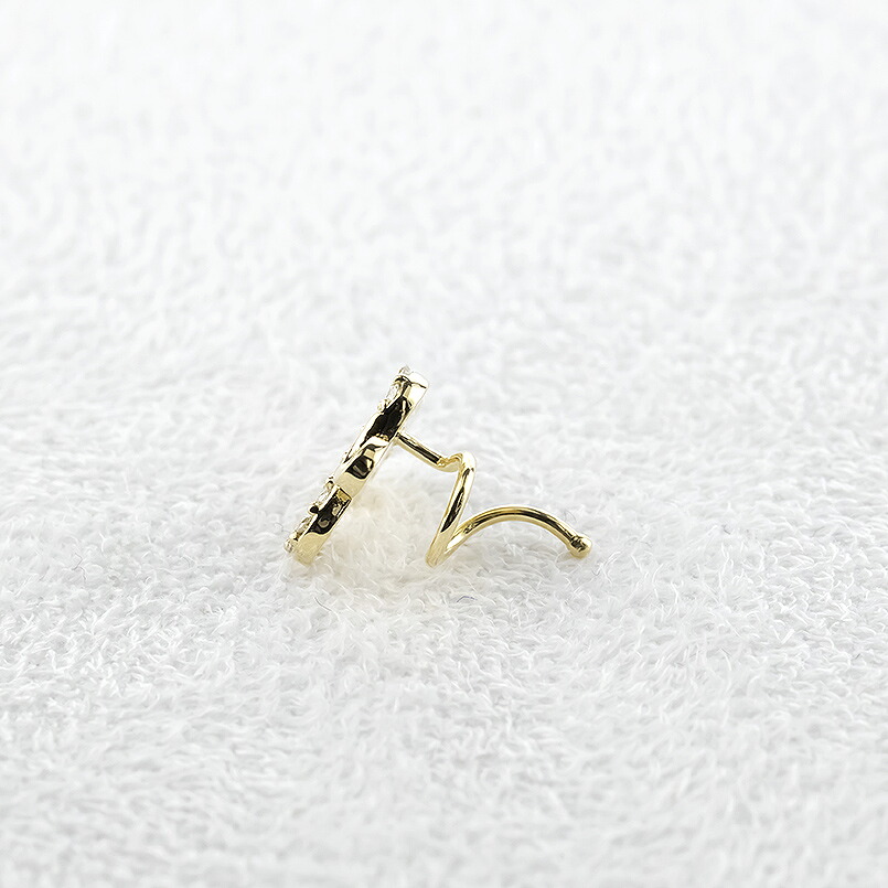 ヘビ 蛇 18金 ピアス つけっぱなし 片耳 馬蹄 ダイヤモンド キャッチのいらないピアス スネーク シンプル イエローゴールドK18 キャッチナッシャー 250326401yu SWAA267