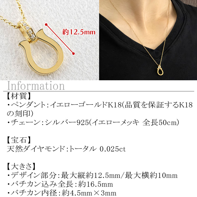 ペンダントトップ メンズ 18金 k18 馬蹄 ネックレス ダイヤモンド ホースシュー イエローゴールドk18 18k プレゼント おしゃれ 大人 人気 250611400dycm-s SWAA301