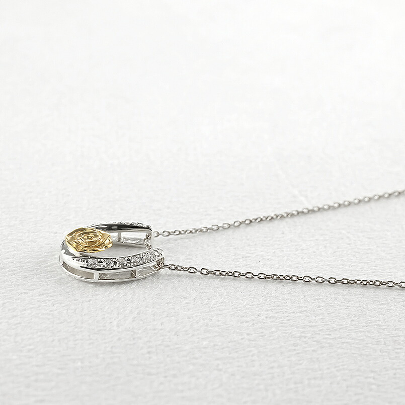 プラチナ 18金 ネックレス 18k レディース 薔薇 馬蹄 0.11ct ペンダントトップ ダイヤ イエローゴールドK18 pt900 ローズ ジュエリー 240513200dpy SWAA315