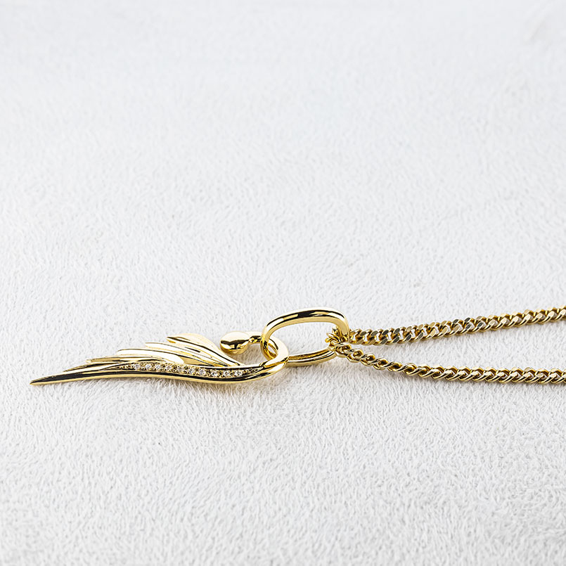 ネックレス 18金 18k メンズ フェザー 羽根 喜平用 ダイヤモンド ペンダントトップ イエローゴールドK18 ゴールド シンプル ジュエリー 190523100dym-g SWAA335-gd