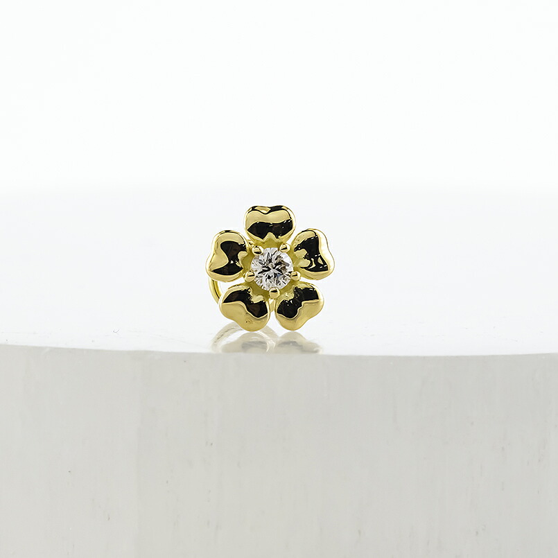 花 フラワー 18金 キャッチのいらないピアス ダイヤモンド 0.06ct K18YG つけっぱなし ピアス イエローゴールドk18 キャッチナッシャー 260305bd401dyu SWAA385