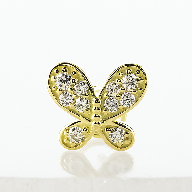 蝶 18金 キャッチのいらないピアス ダイヤモンド レディース 0.12ct K18 つけっぱなし ピアス イエローゴールドk18 キャッチナッシャー 260305bd400dyubd SWAA386